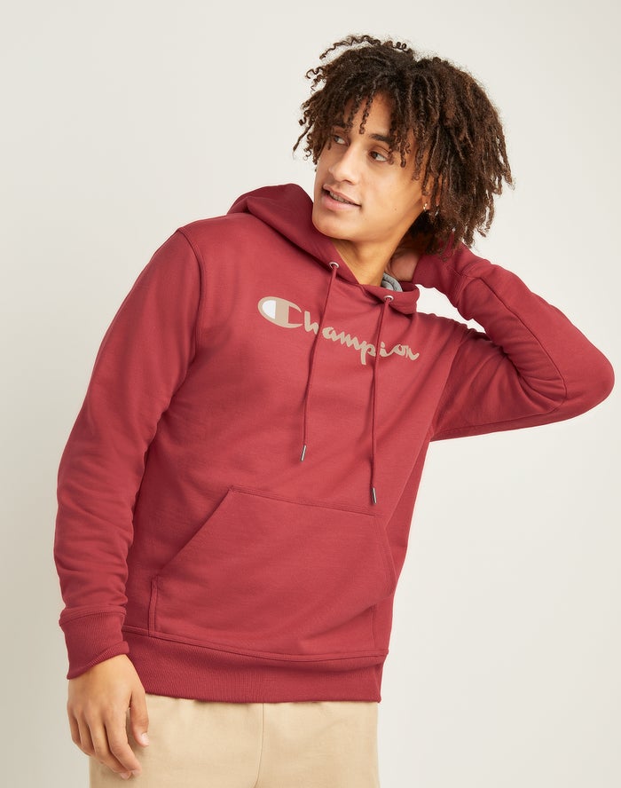 Champion Powerblend Fleece Script Logo Erkek Kapşonlu Sweatshirt Mercan ( BLZIVR084 )